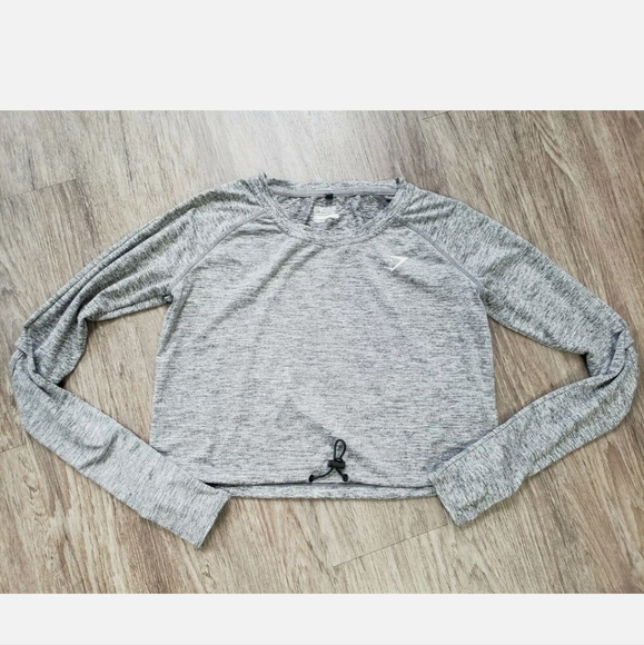 Gymshark Heather Gray Toggle Drawstring Waist Cropped Long Sleeve Athletic Top S - Picture 9 of 11